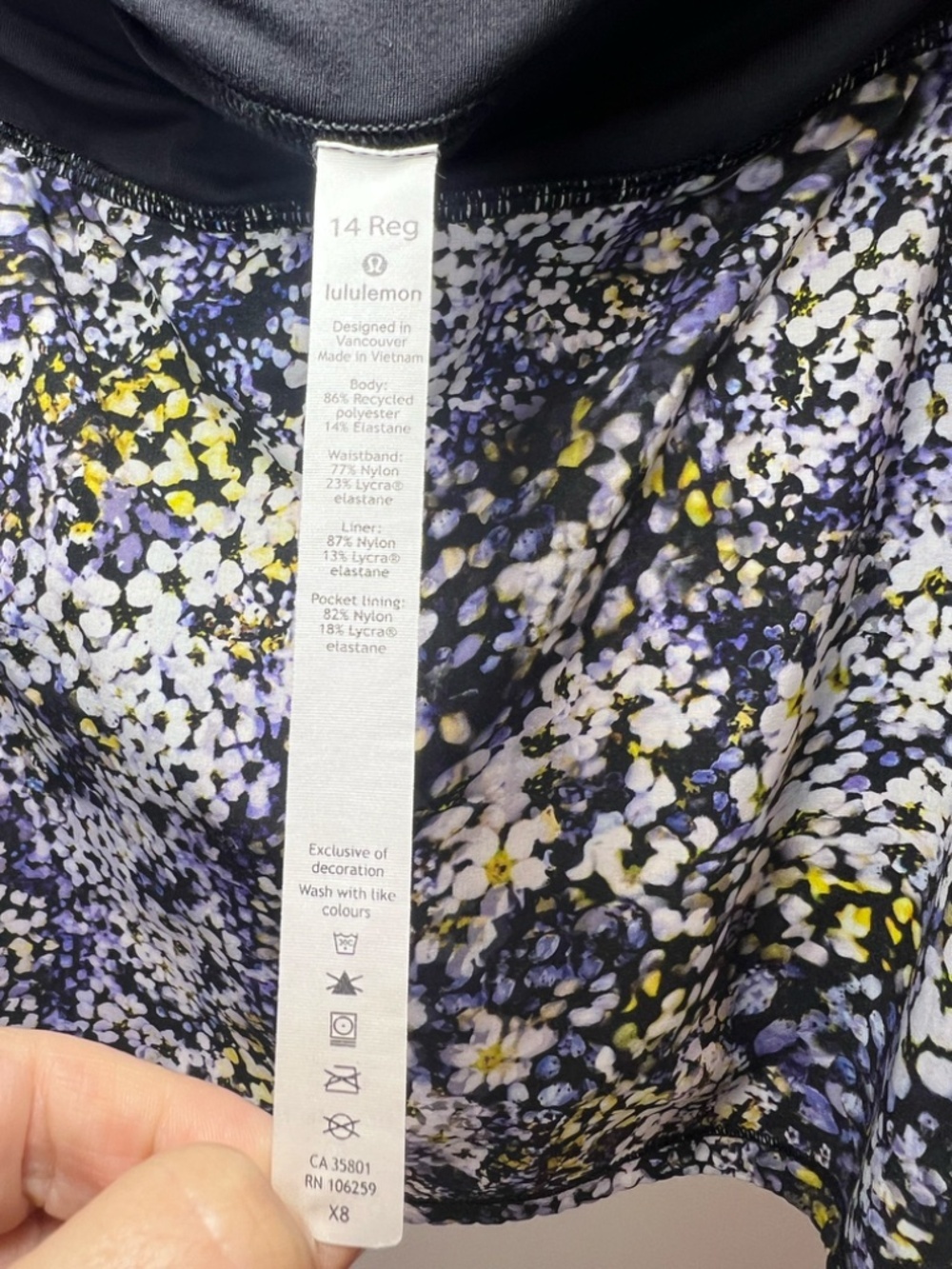 Lululemon Pace Rival Skirt Skort Floral Metropolis Multi Black Zip Pocket Sz 14 - Picture 13 of 14